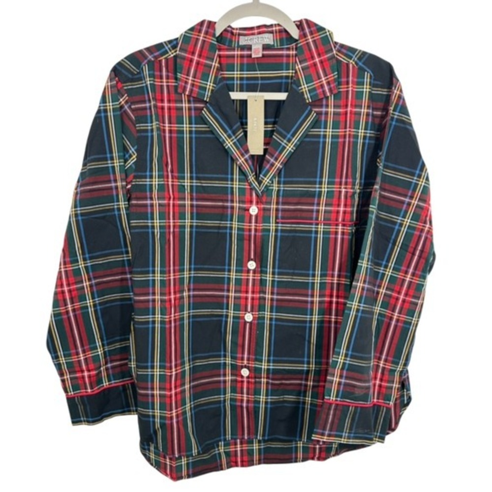 J. Crew Pajama Shirt Classic‎ Red Green Blue Stewart Tartan Plaid Cotton NWT